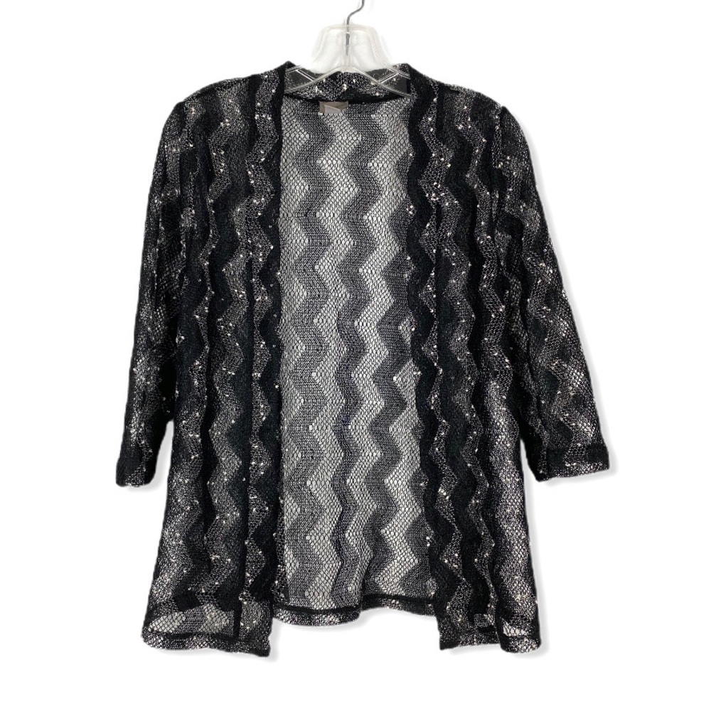 Chico’s black white sequin open cardigan cover up